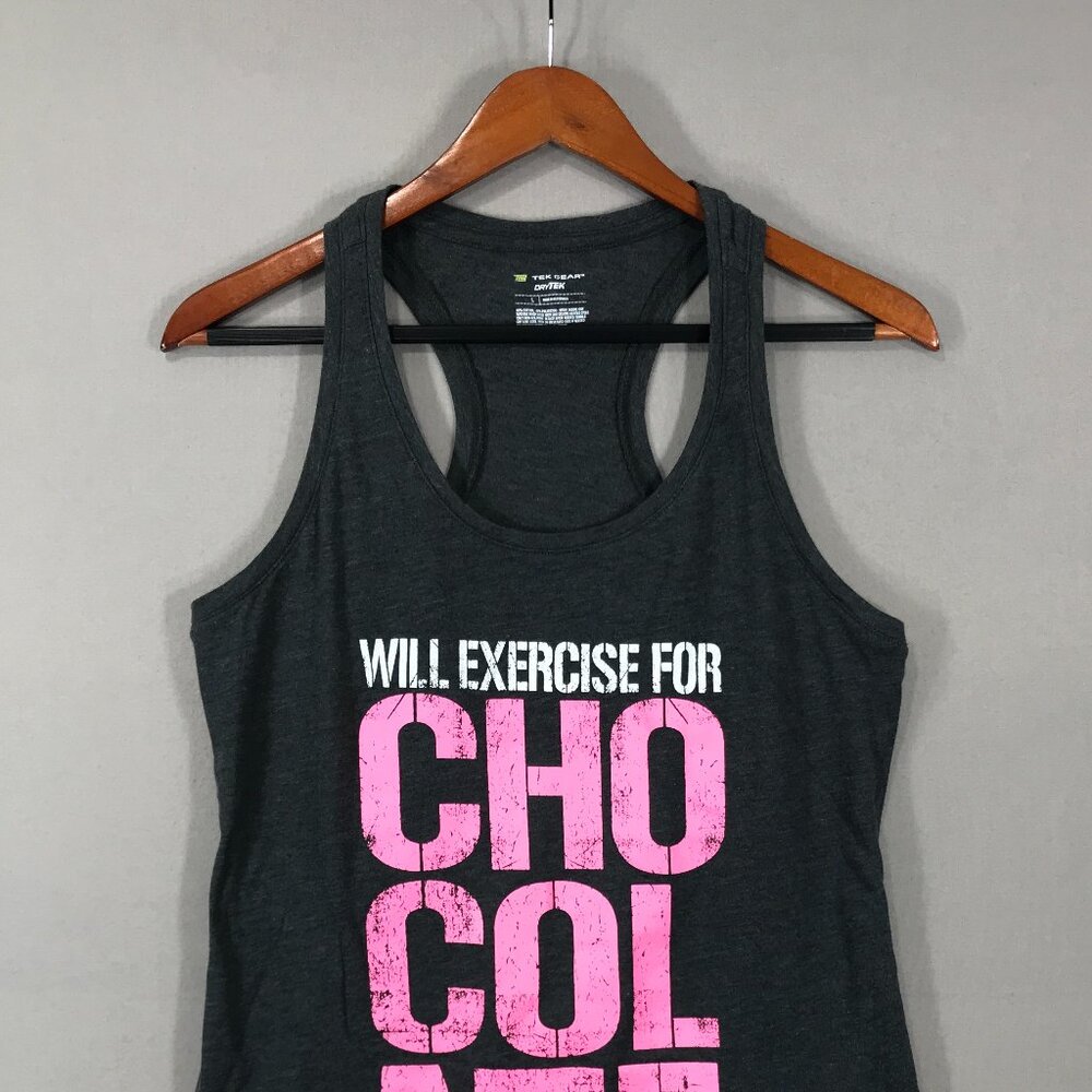Tek Gear Racerback Tank Top Women's Large Gray DryTek Activewear Chocolate Logo